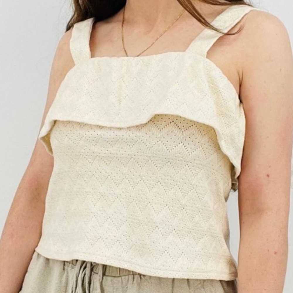 Madewell Cream Textured Tiered Ruffle Tank Top Women Size M